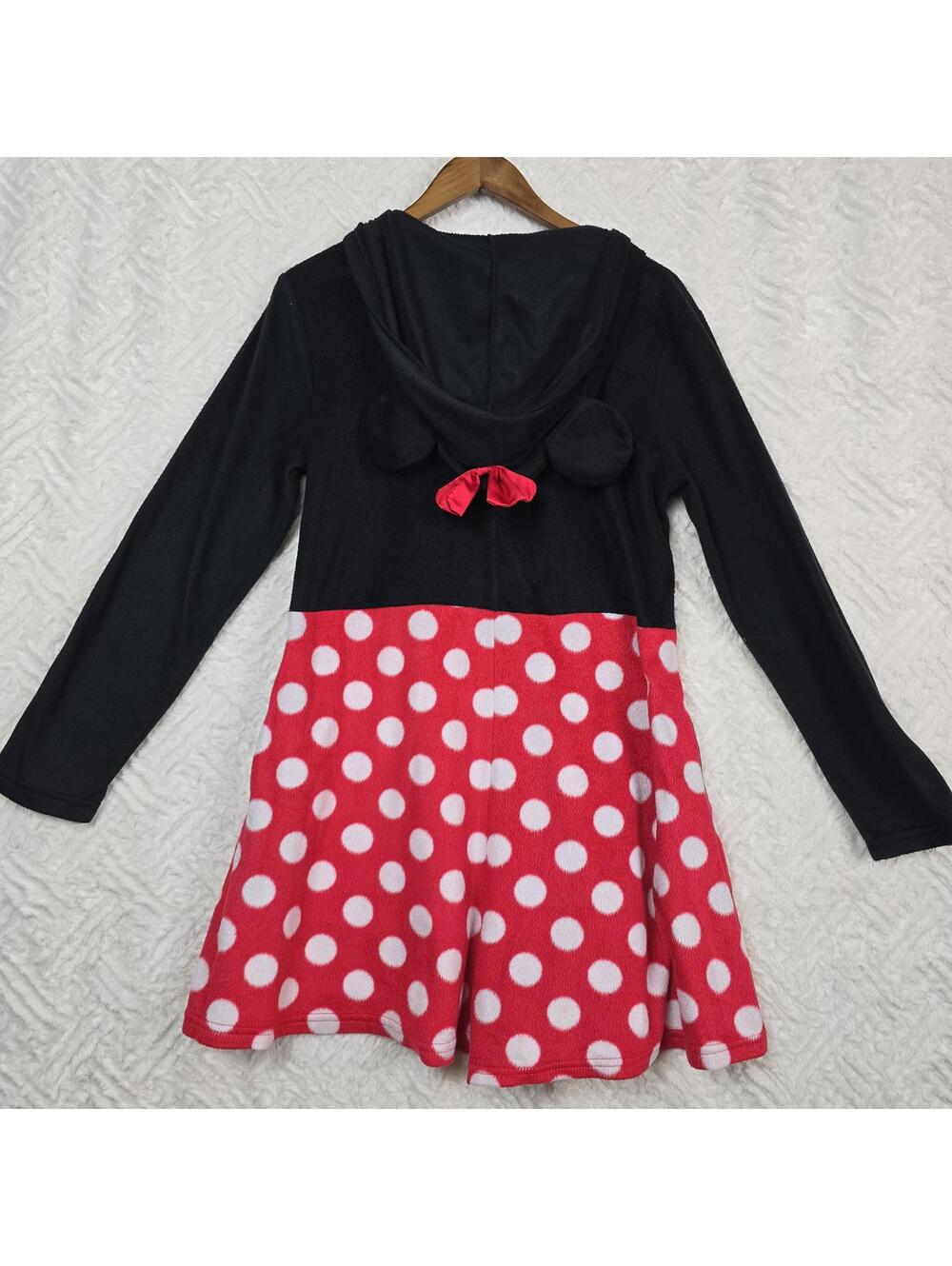 Disney Minnie Mouse Hooded Sleepwear Dress Black Red Polka Dot L/XLPajama Romper - Picture 3 of 8